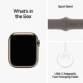 Apple Watch Series 9 GPS + Cellular 45mm Gold Stainless Steel Case with Clay Sport Band - S/M - iBite Nitra G9