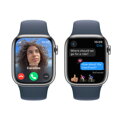 Apple Watch Series 9 GPS + Cellular 45mm Silver Stainless Steel Case with Storm Blue Sport Band - S/M - iBite Nitra G5