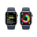 Apple Watch Series 9 GPS + Cellular 41mm Silver Stainless Steel Case with Storm Blue Sport Band - M/L - iBite Nitra G7