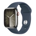 Apple Watch Series 9 GPS + Cellular 45mm Silver Stainless Steel Case with Storm Blue Sport Band - M/L