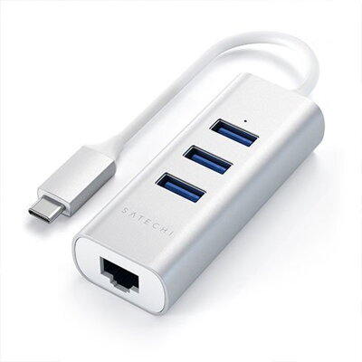Satechi USB-C 3 USB 3.0 Port Hub & Ethernet Port - Silver