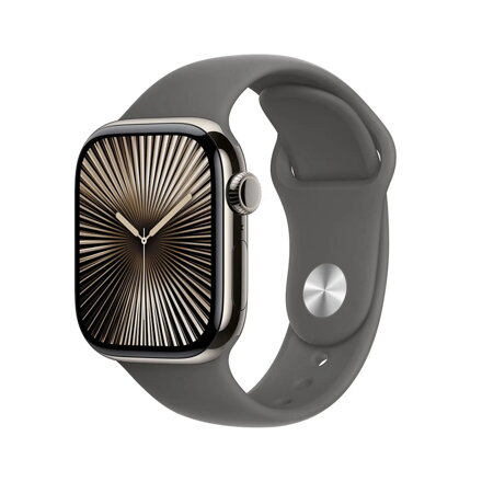 Apple Watch Series 10 GPS + Cellular 42mm Natural Titanium Case with Stone Grey Sport Band - S/M