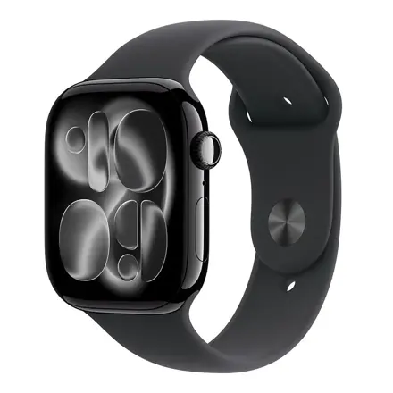 Apple Watch Series 11 GPS 46mm Jet Black Aluminium Case with Black Sport Band - S/M