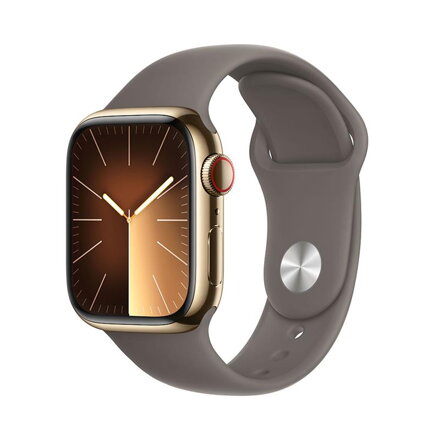 Apple Watch Series 9 GPS + Cellular 41mm Gold Stainless Steel Case with Clay Sport Band - S/M