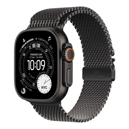 Apple Watch Ultra 3 GPS + Cellular 49mm Black Titanium Case with Black Titanium Milanese Loop - Small