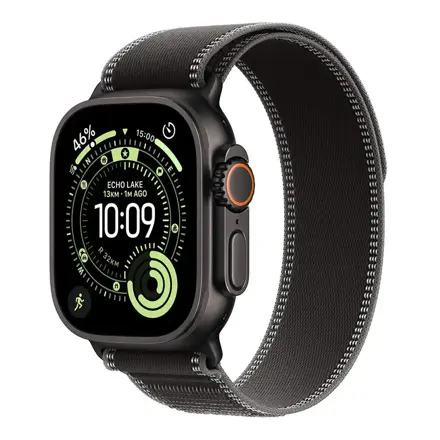 Apple Watch Ultra 3 GPS + Cellular 49mm Black Titanium Case with Black/Charcoal Trail Loop - S/M