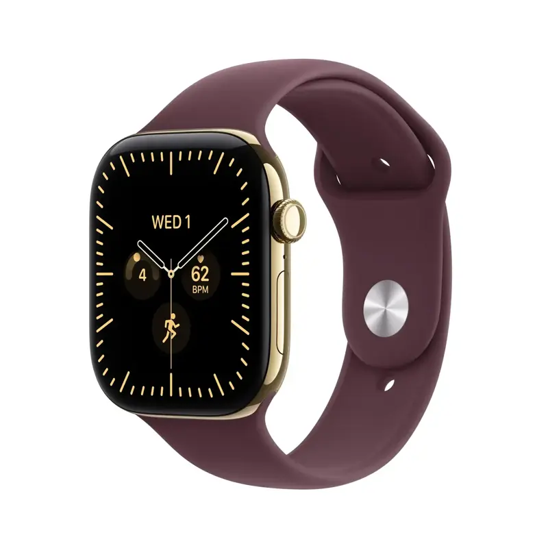 Apple Watch Series 12 GPS + Cellular 46mm Radiant Gold Titanium Case with Burgundy Sport Band - S/M